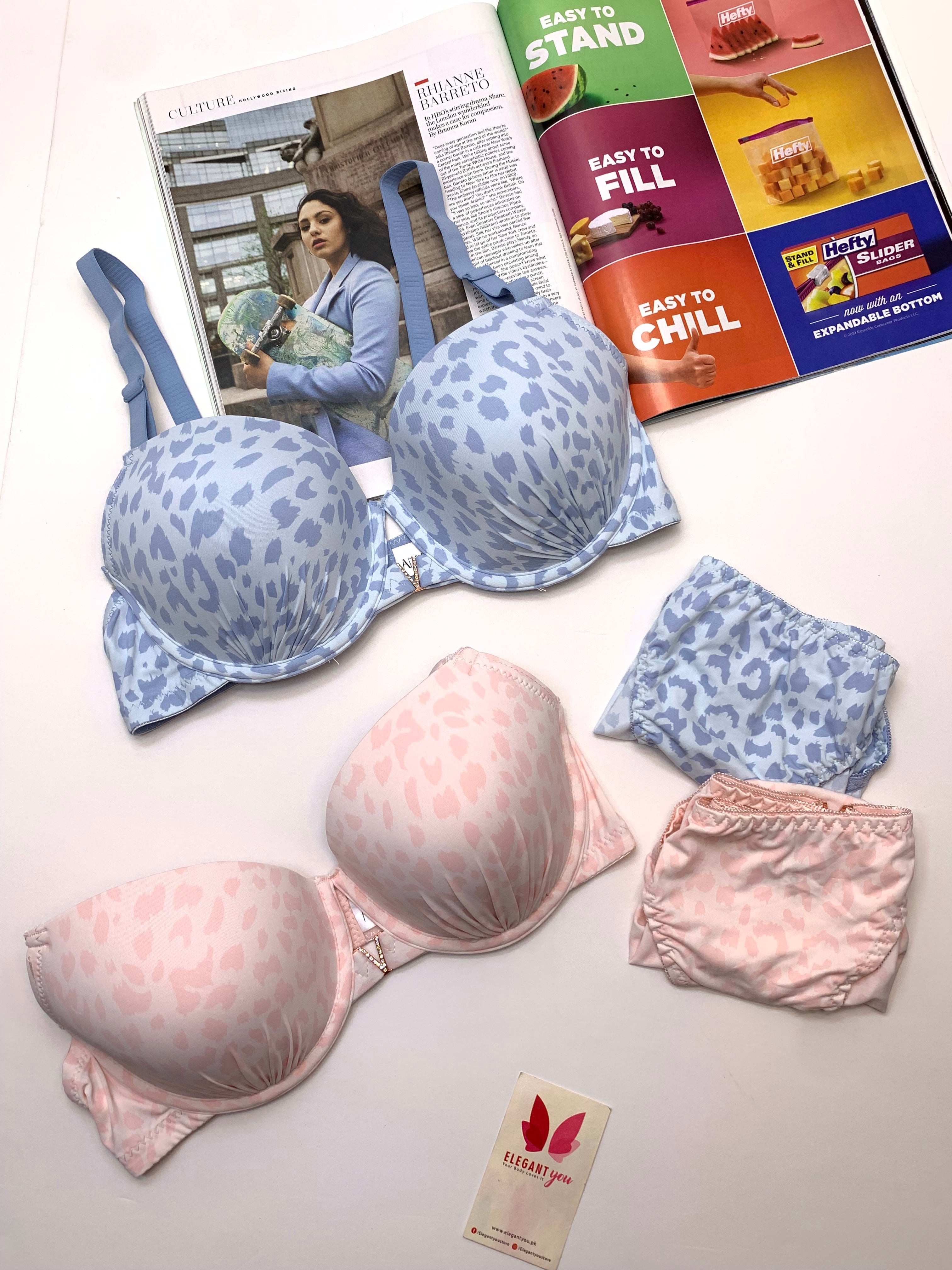 D Cup Size V Buckle Padded Push-up Wire Bra & Underwear Combo (001)