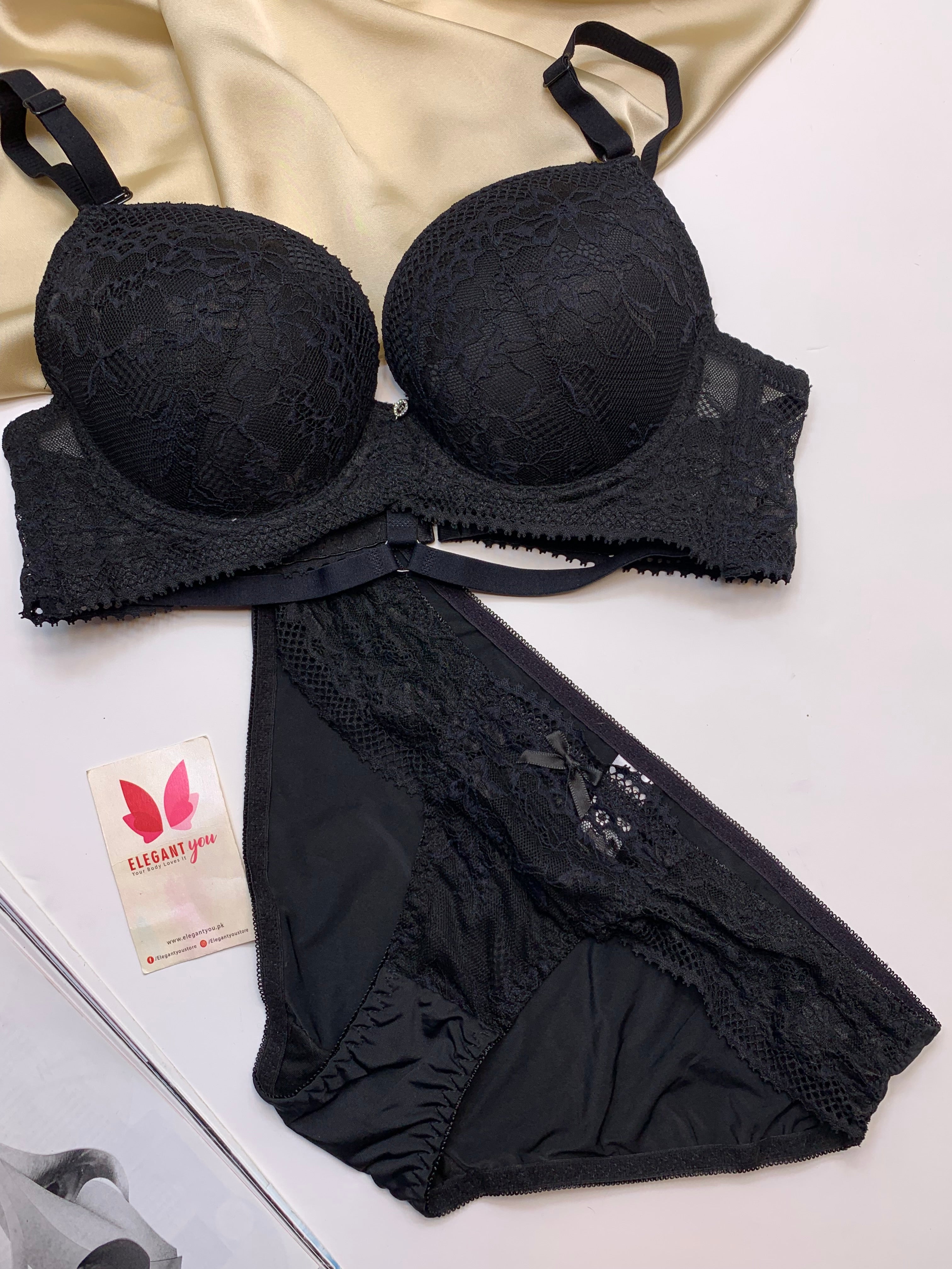 Bridal Lace Pattern Padded Pushup Wire Bra & Matching Underwear (009)