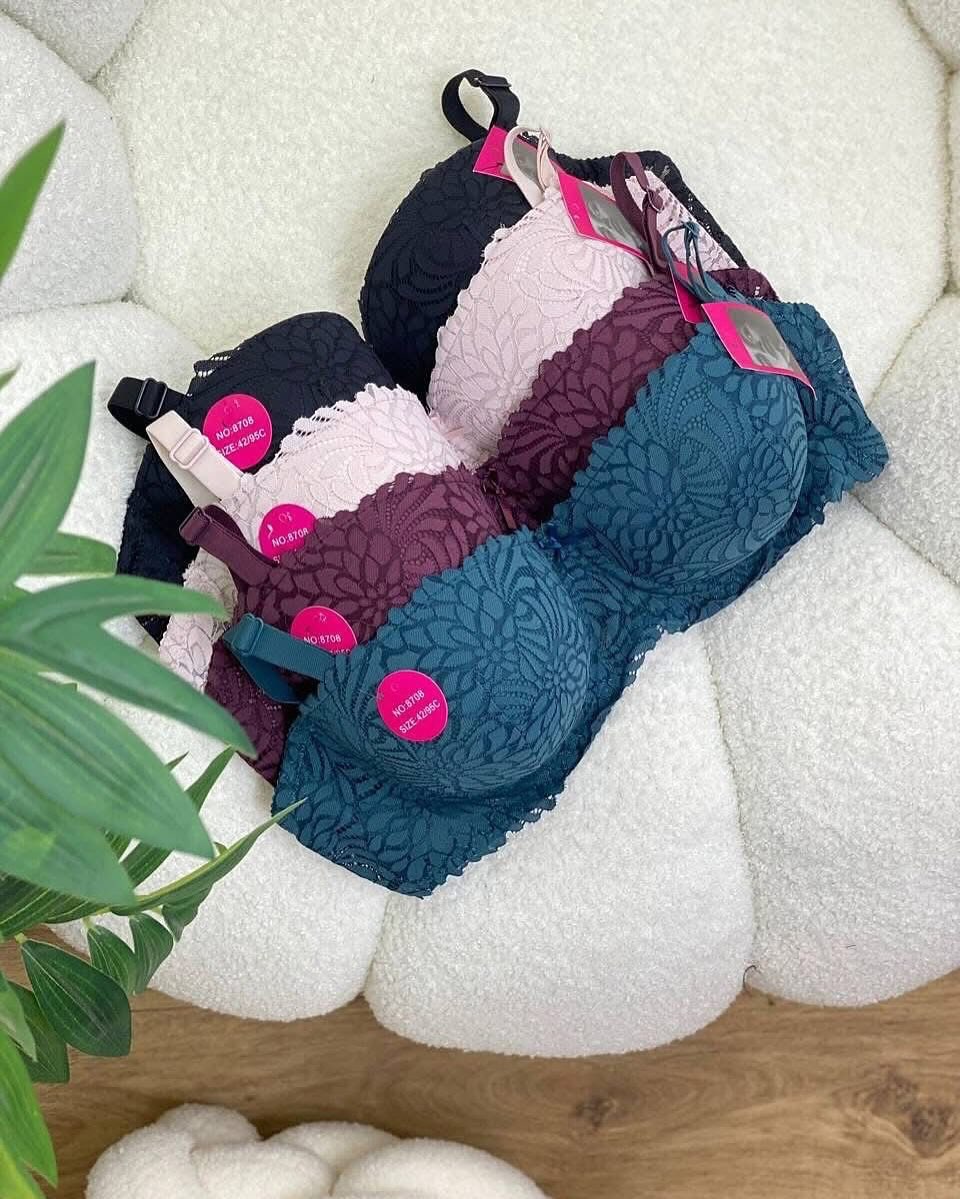 C Cup Size Half Cup Shape Padded Push up Wired Flower Pattern Bra