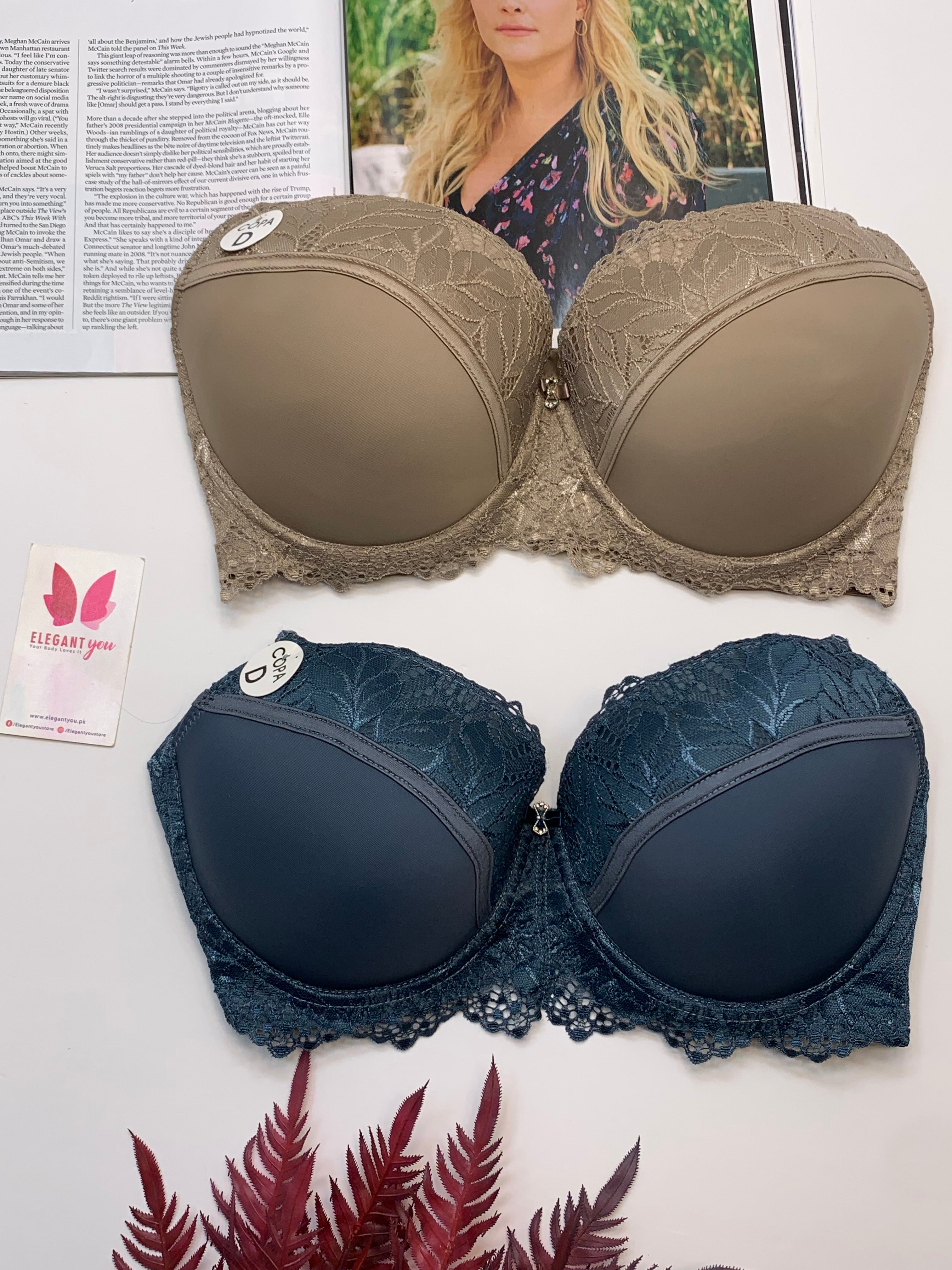 D Cup Size Light Padded Under Wire Half cup lace bra (152)