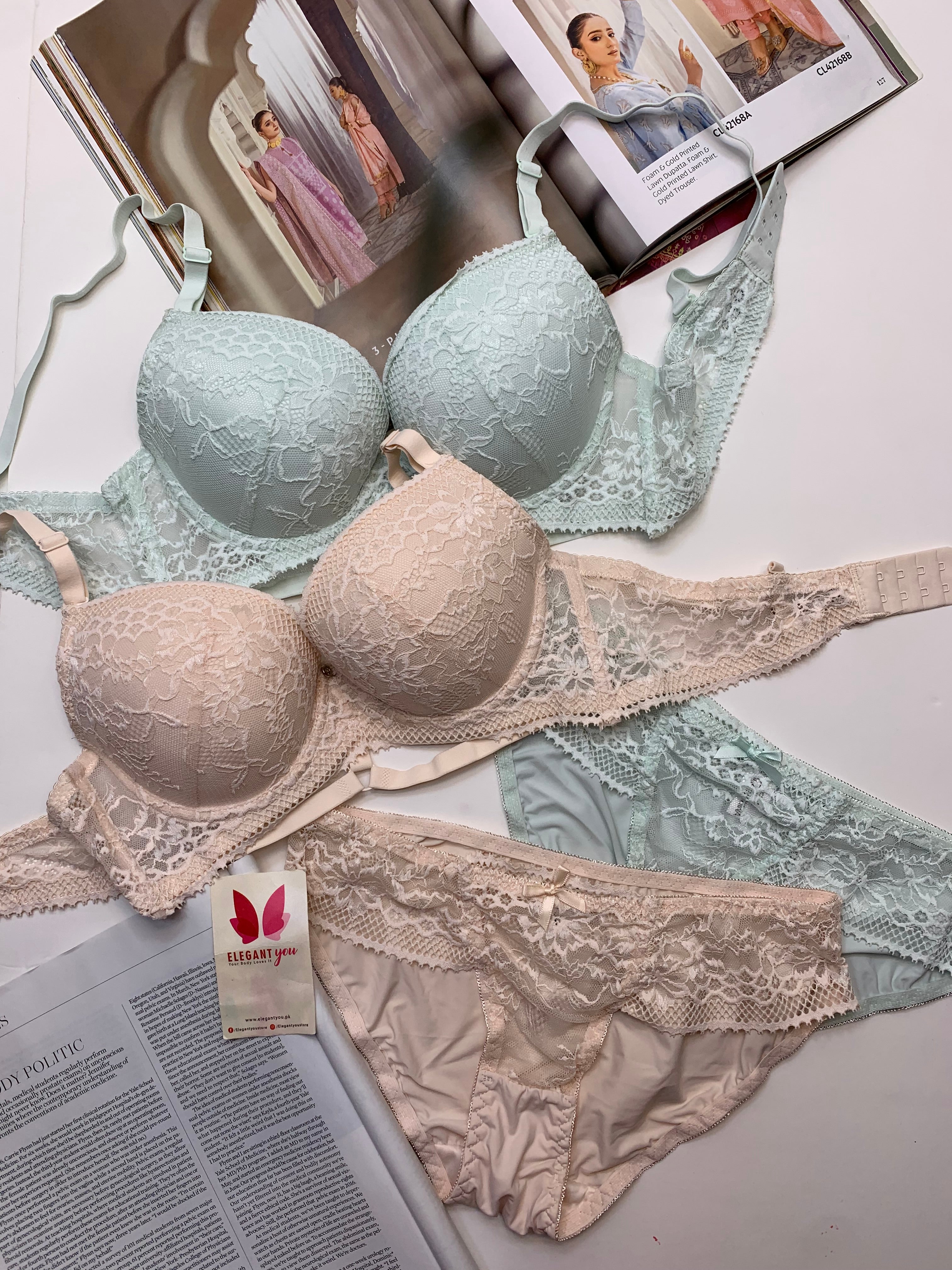 Bridal Lace Pattern Padded Pushup Wire Bra & Matching Underwear (009)