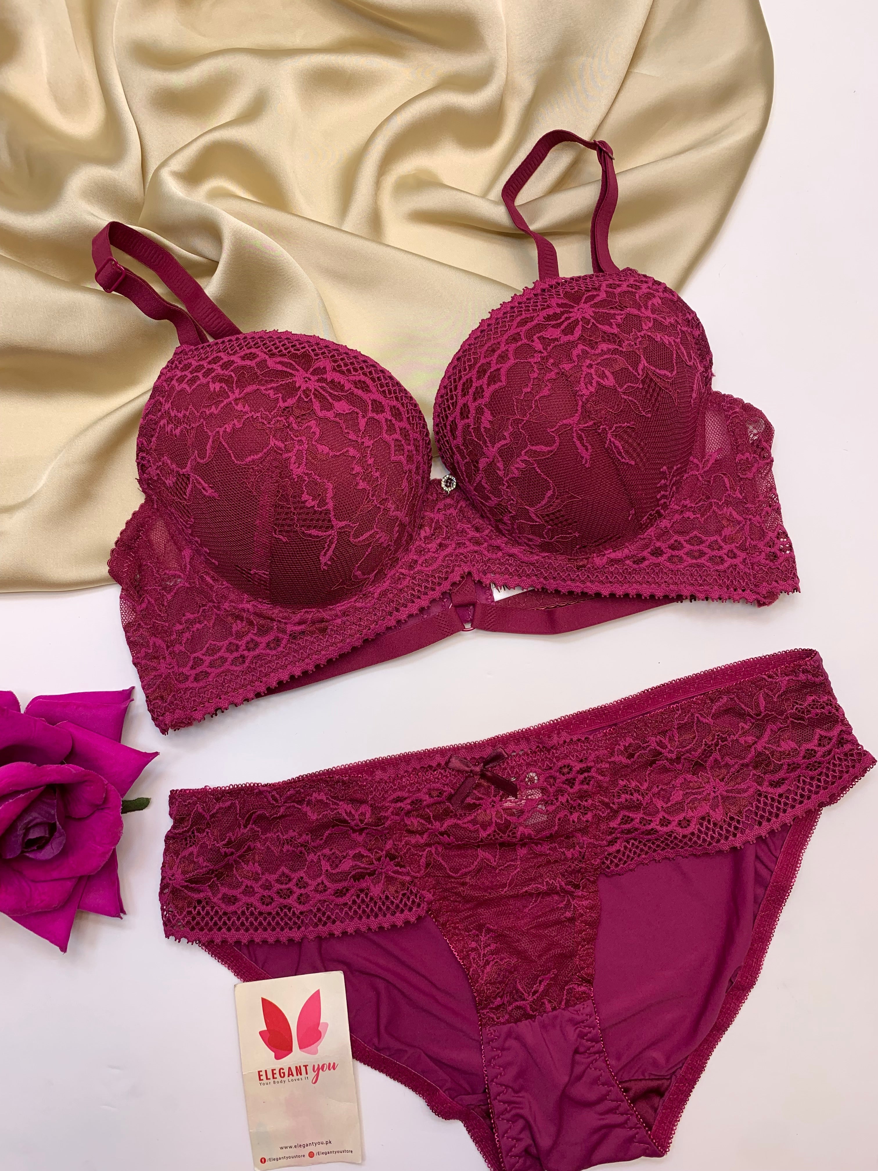 Bridal Lace Pattern Padded Pushup Wire Bra & Matching Underwear (009)