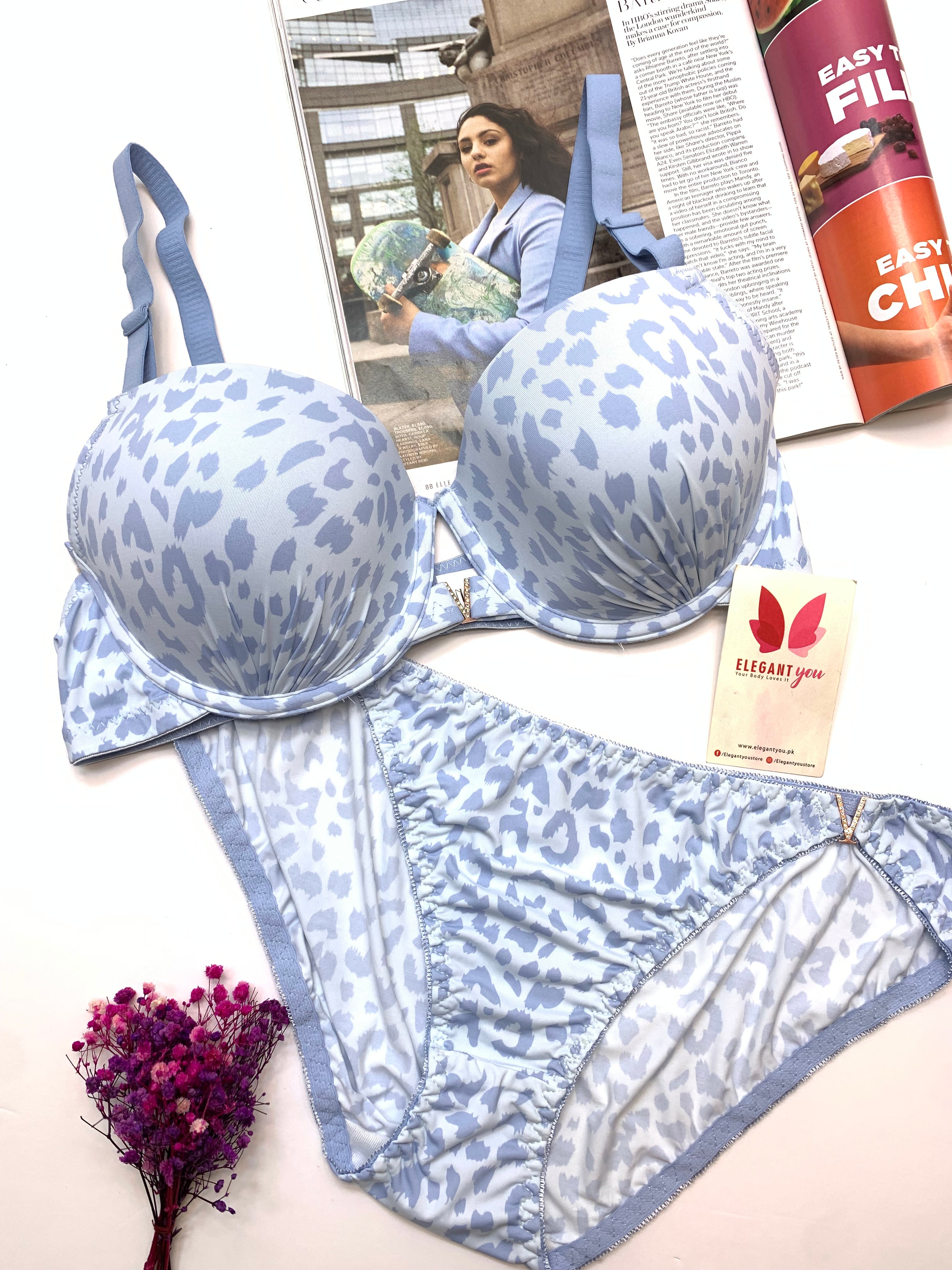 D Cup Size V Buckle Padded Push-up Wire Bra & Underwear Combo (001)