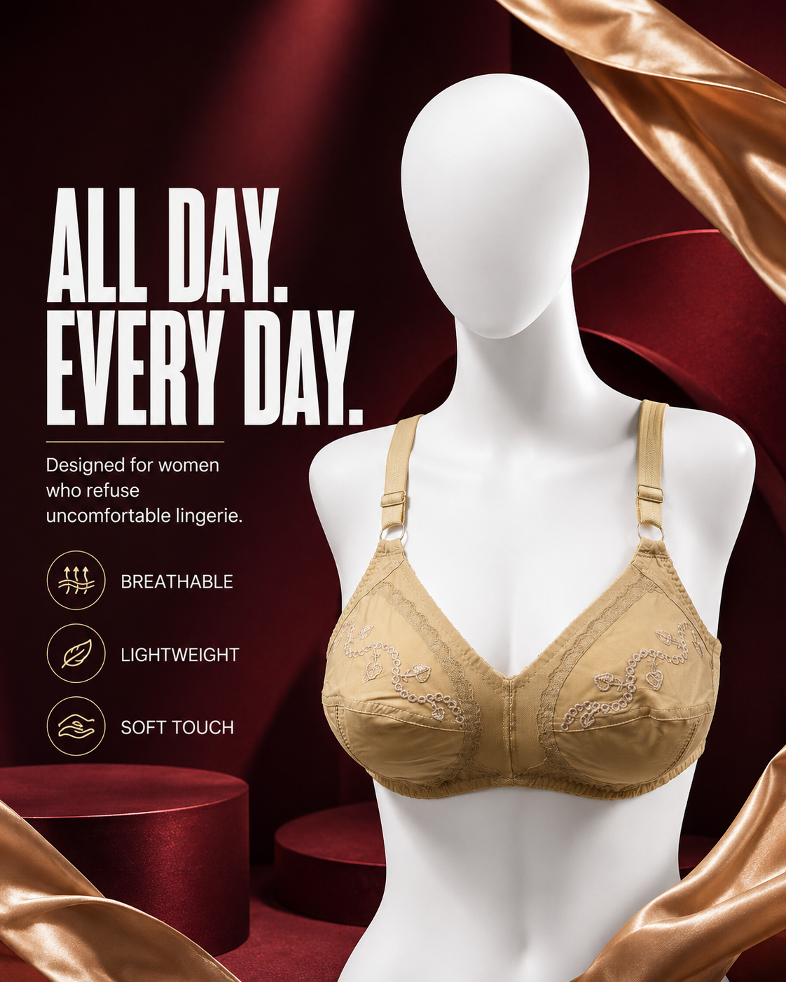 Comfort Cotton Embroidered Bra — Skin | Non-Padded Wireless