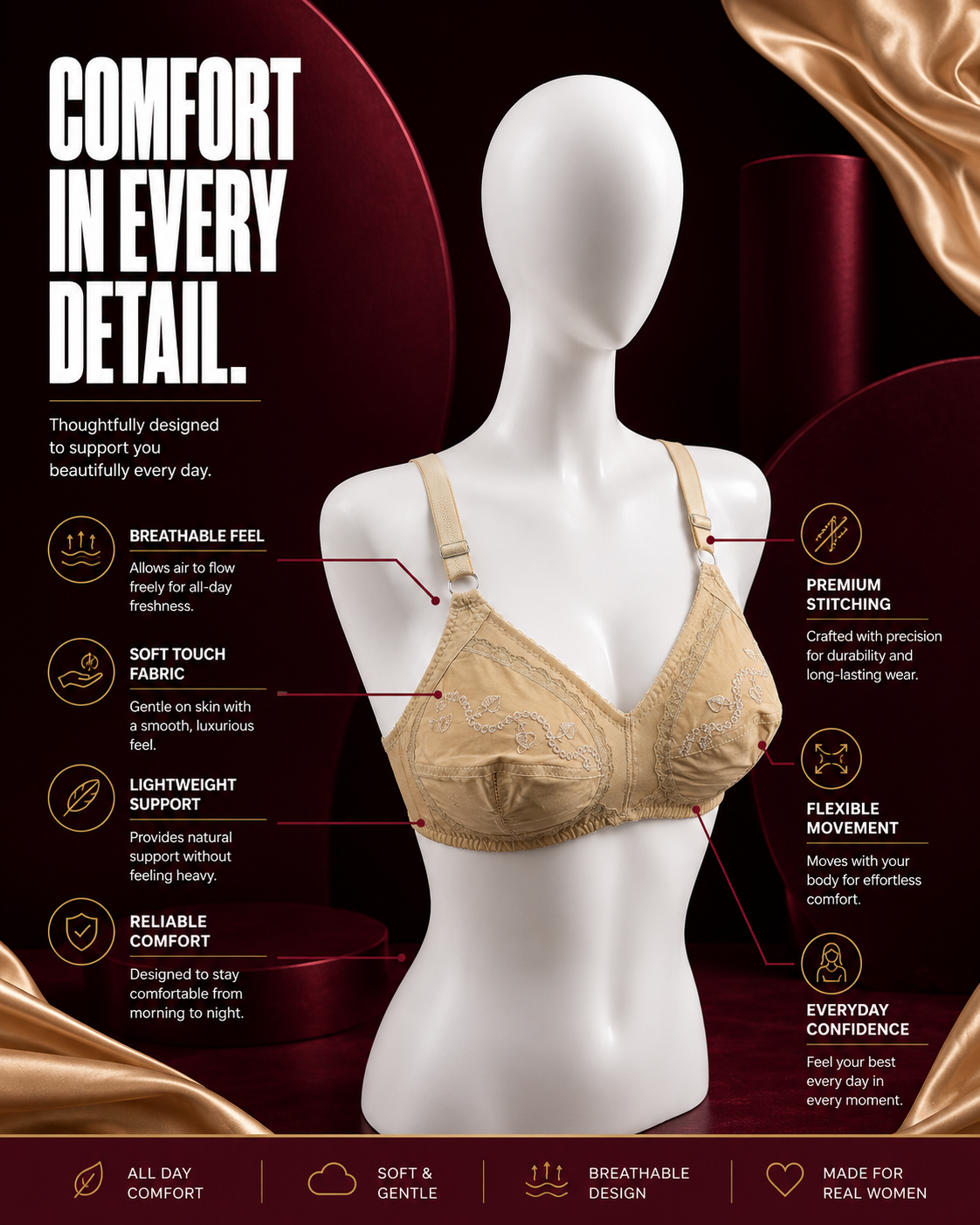 Comfort Cotton Embroidered Bra — Skin | Non-Padded Wireless