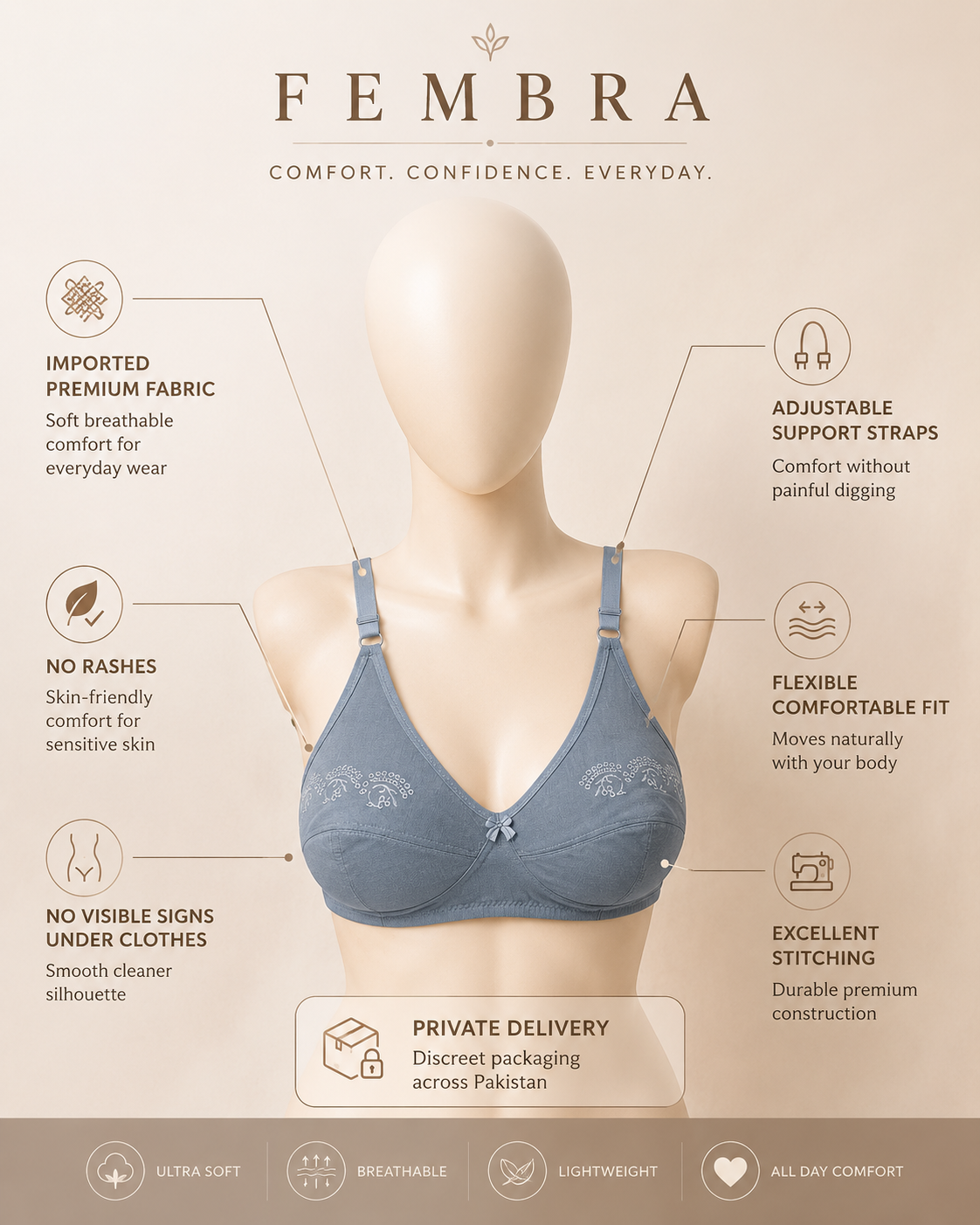 Summer Hosiery Bra — Grey | Non-Padded Wireless