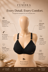 Pure Cotton Comfort Bra — Black | Non-Padded Wireless