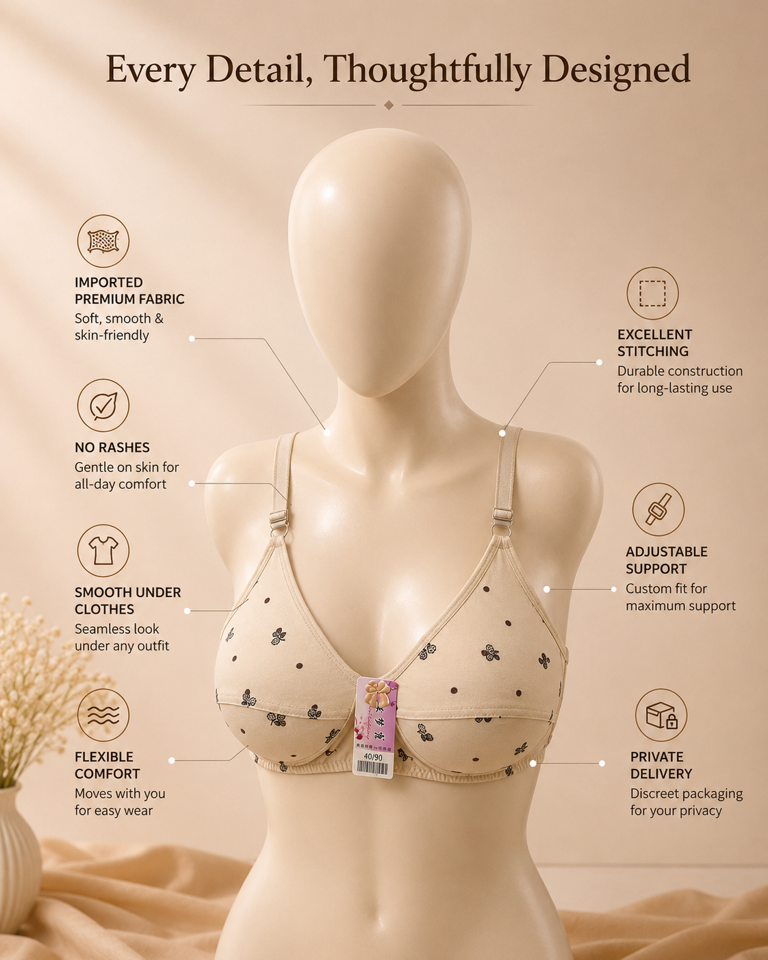 Cotton Floral Print Bra — Skin | Non-Padded Wireless