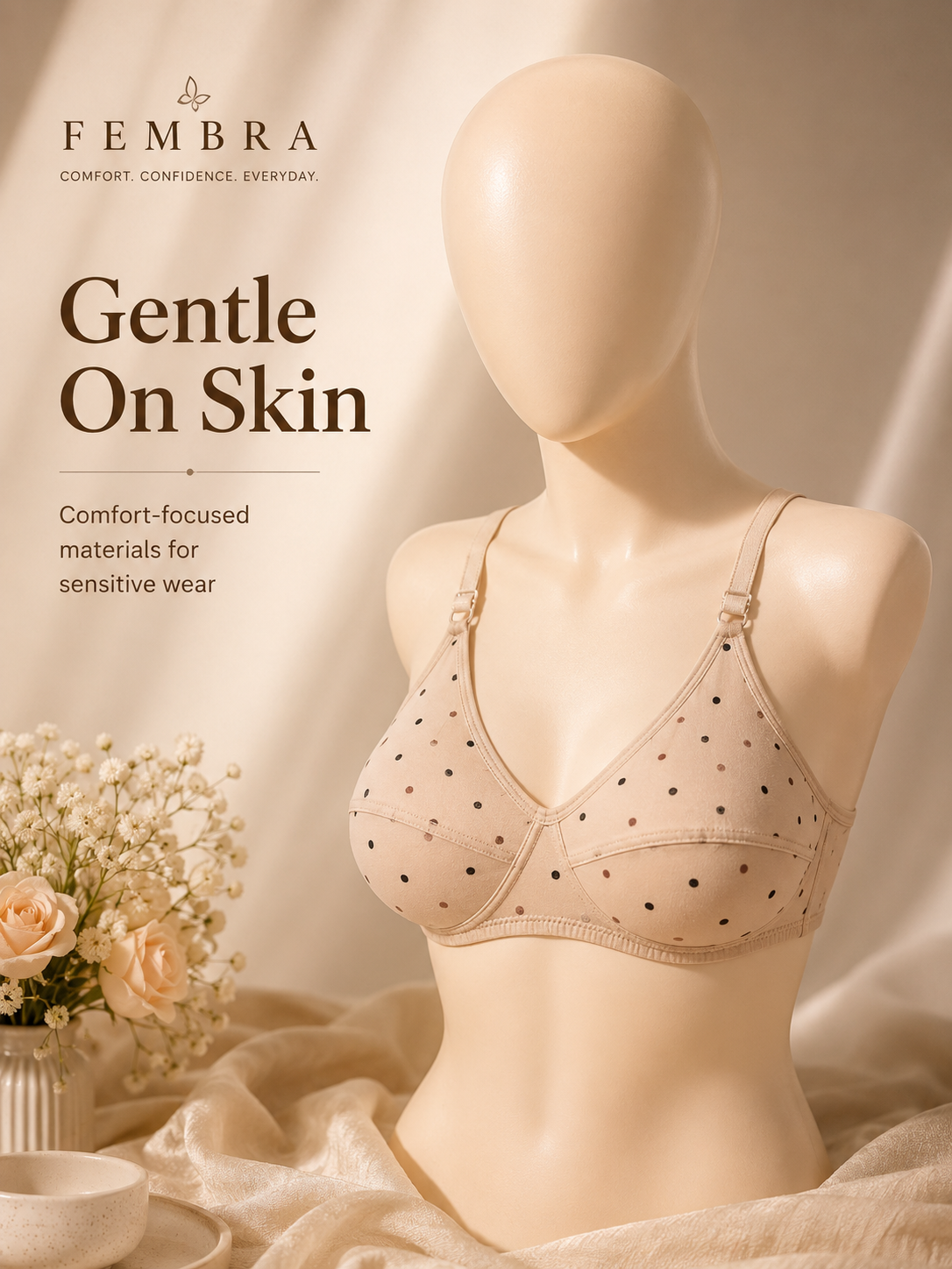 Cotton Dot Print Bra — Skin | Non-Padded Wireless