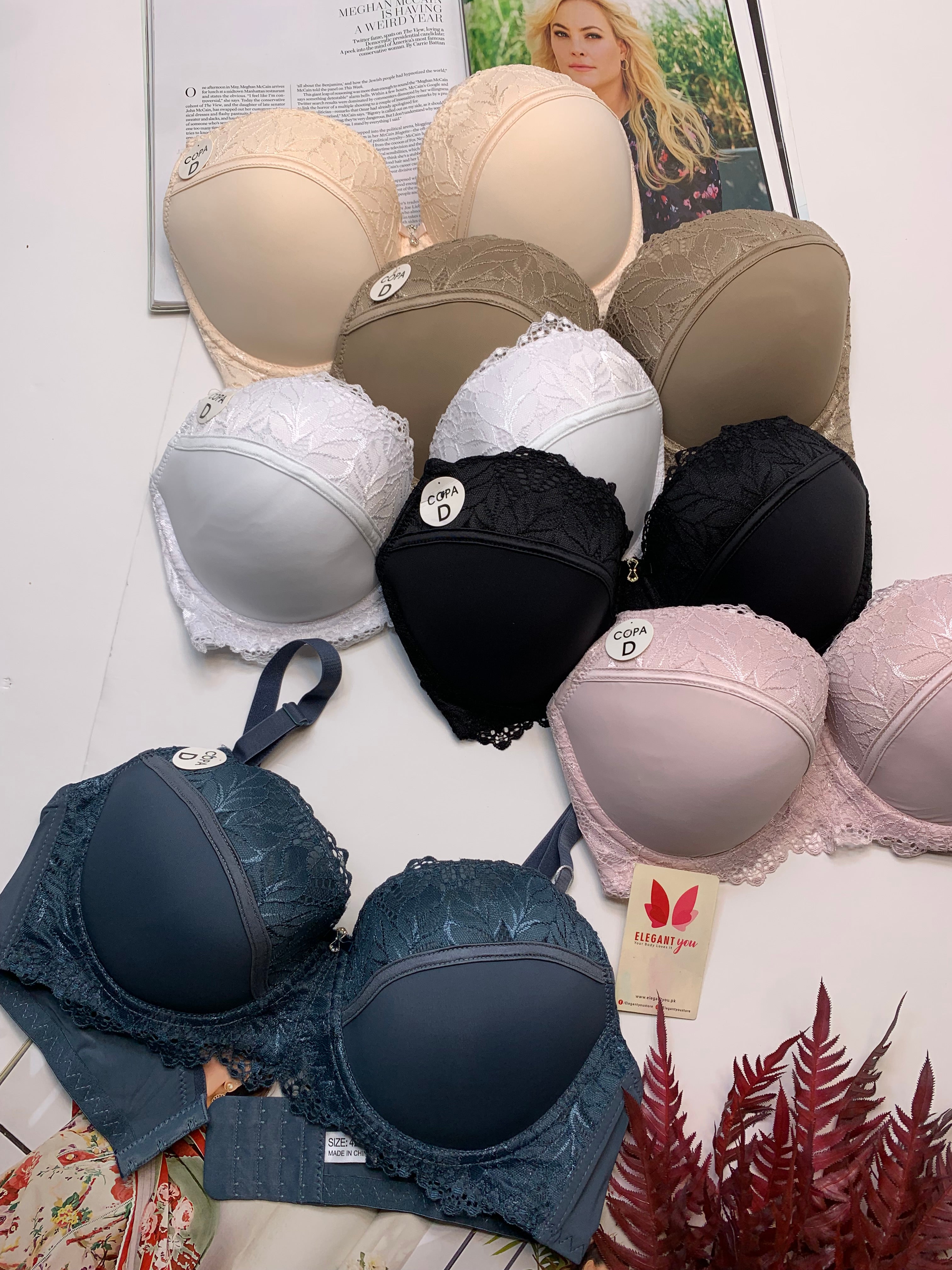 D Cup Size Light Padded Under Wire Half cup lace bra (152)