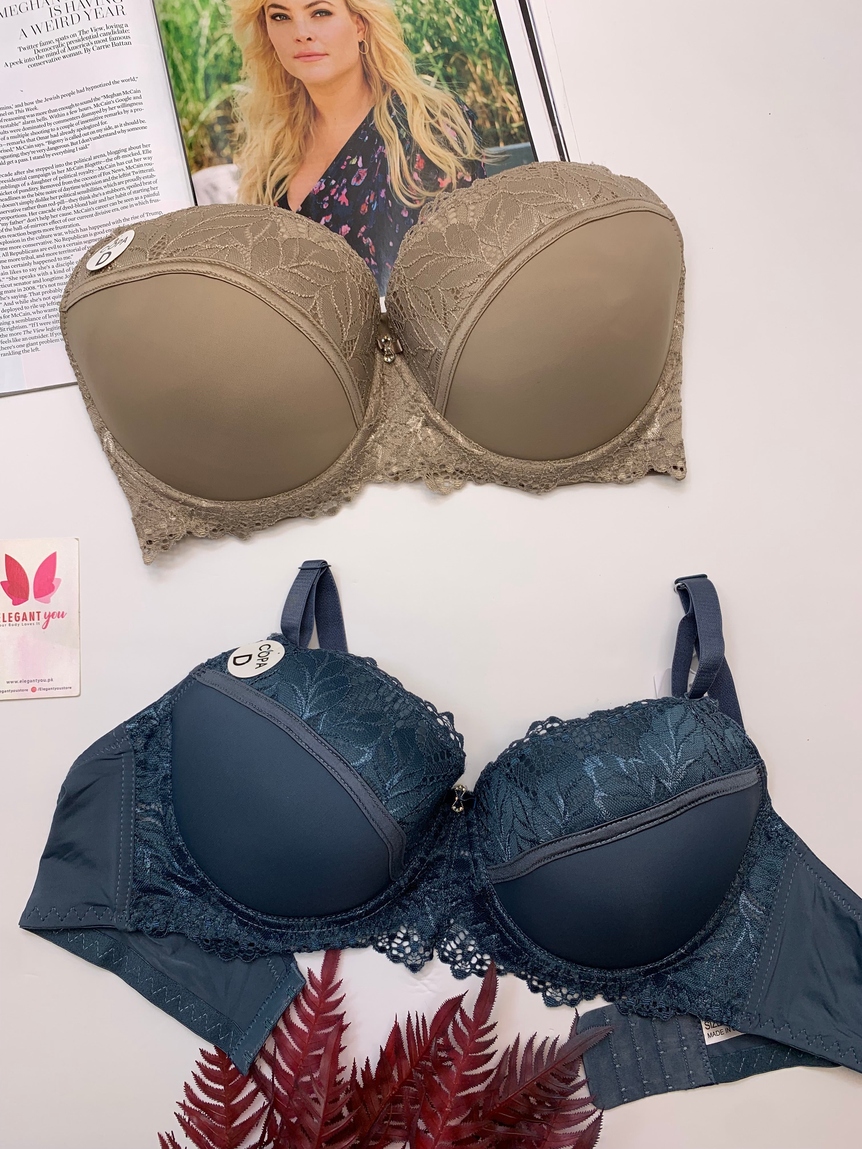 D Cup Size Light Padded Under Wire Half cup lace bra (152)