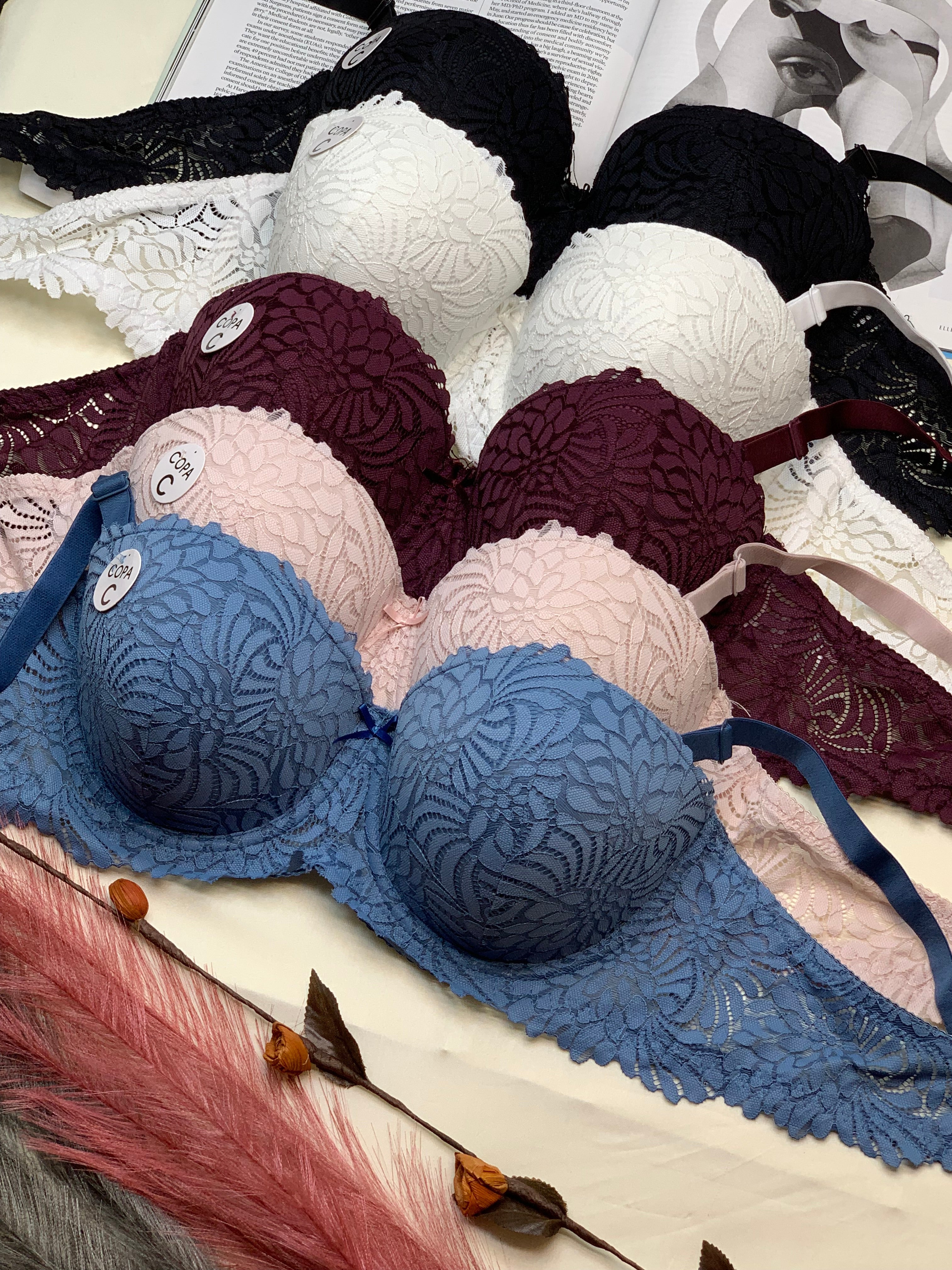 C Cup Size Half Cup Shape Padded Push up Wired Flower Pattern Bra