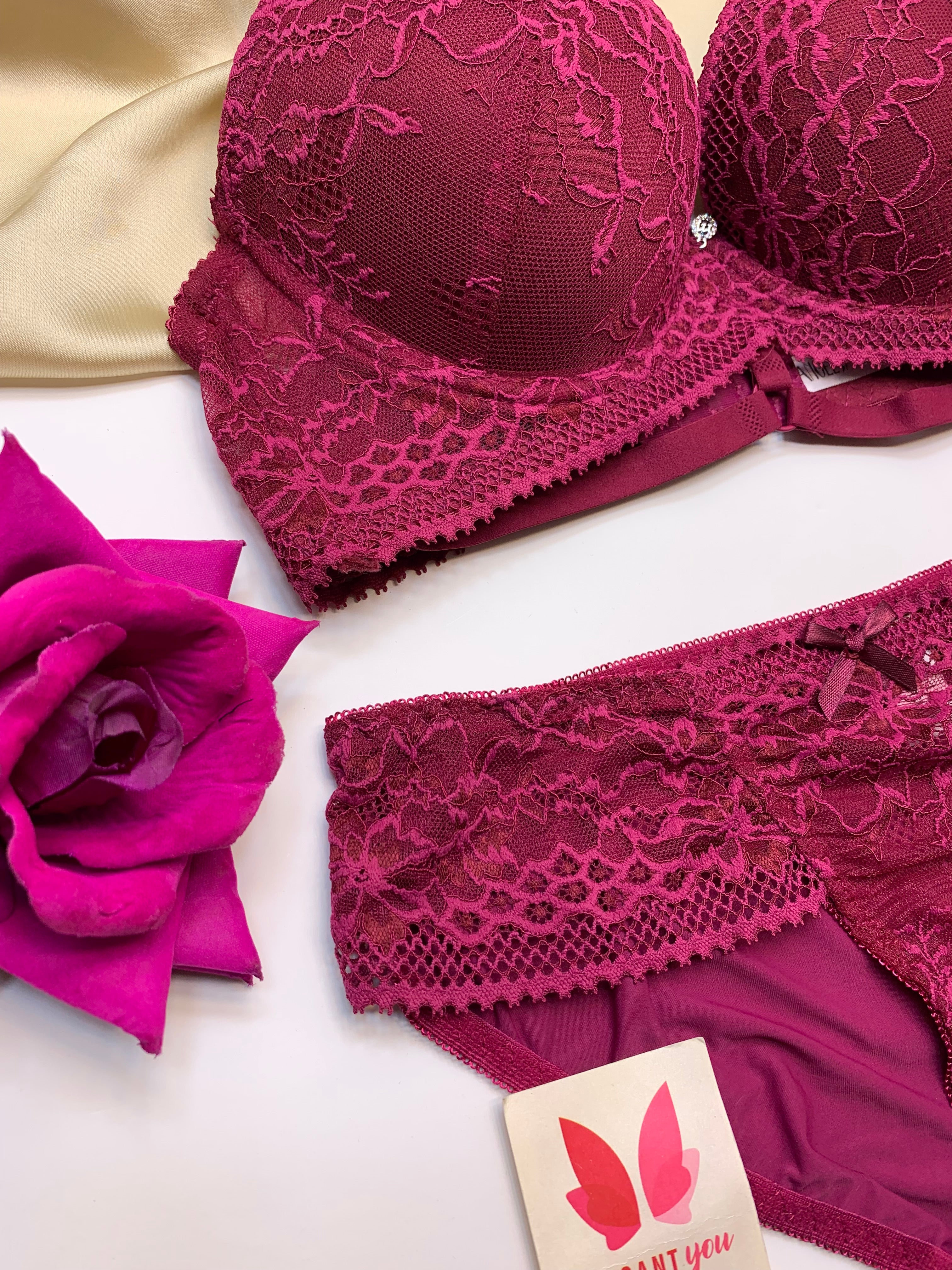 Bridal Lace Pattern Padded Pushup Wire Bra & Matching Underwear (009)