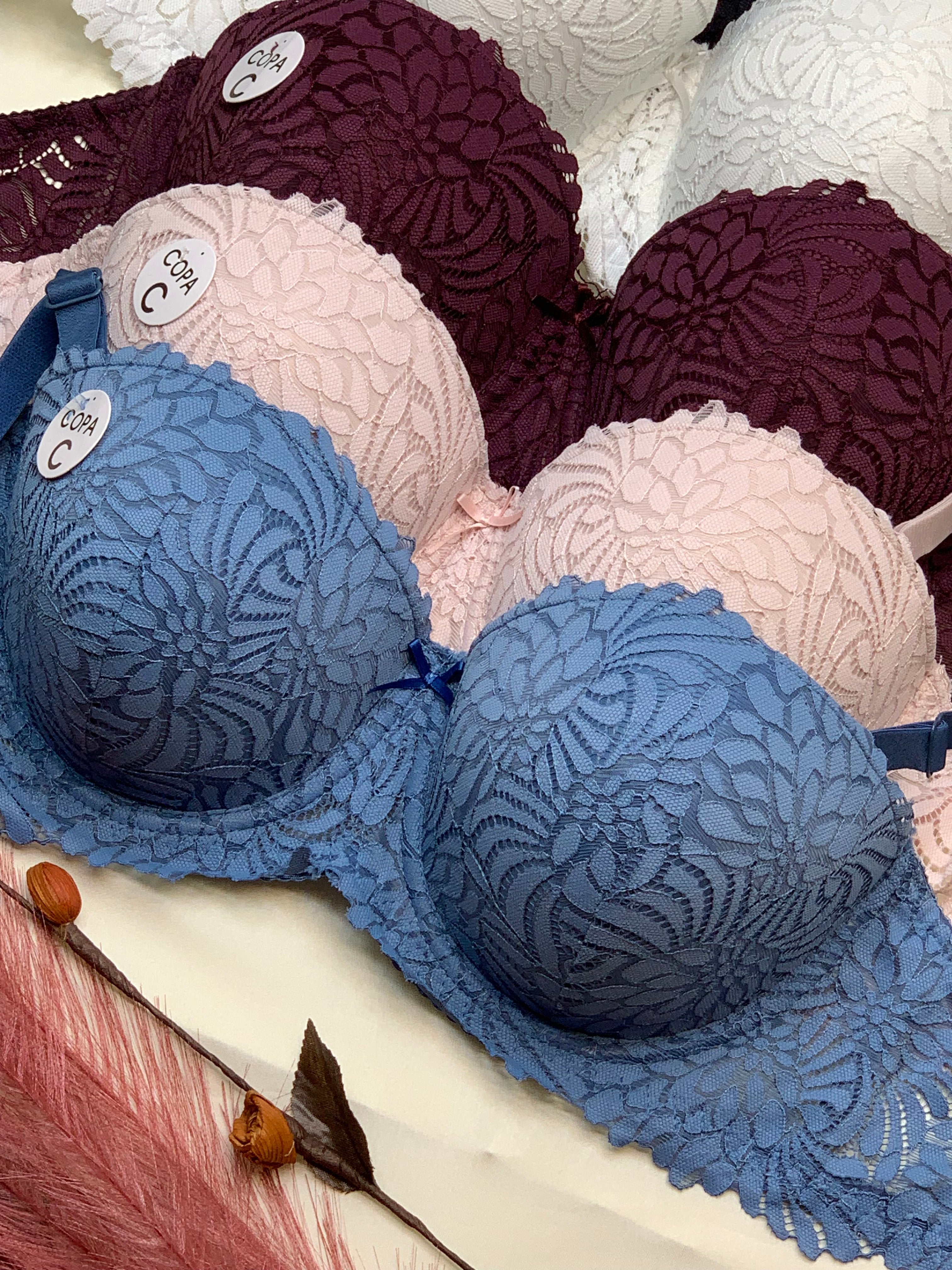 C Cup Size Half Cup Shape Padded Push up Wired Flower Pattern Bra