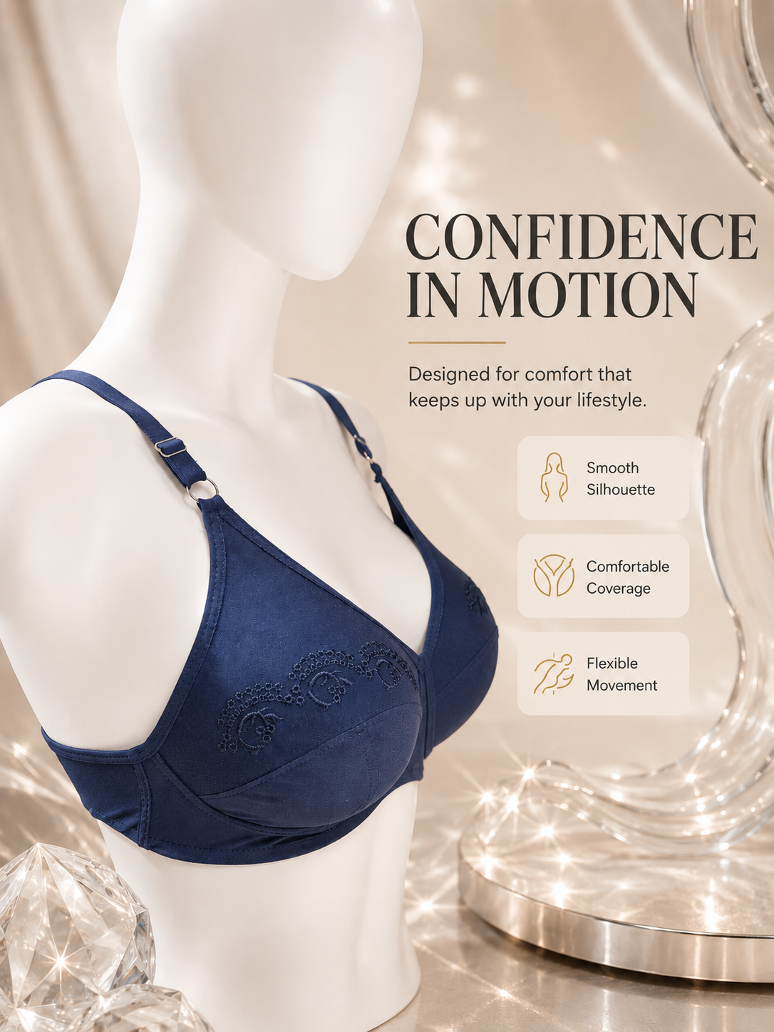 Summer Hosiery Bra — Navy Blue | Non-Padded Wireless
