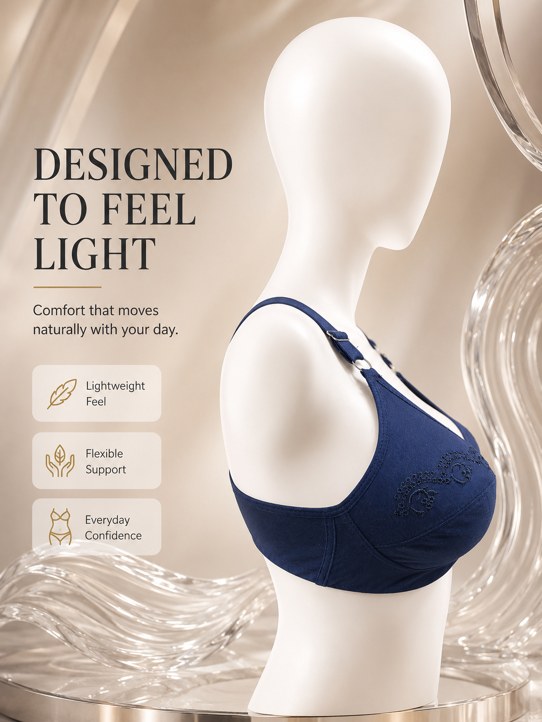 Summer Hosiery Bra — Navy Blue | Non-Padded Wireless