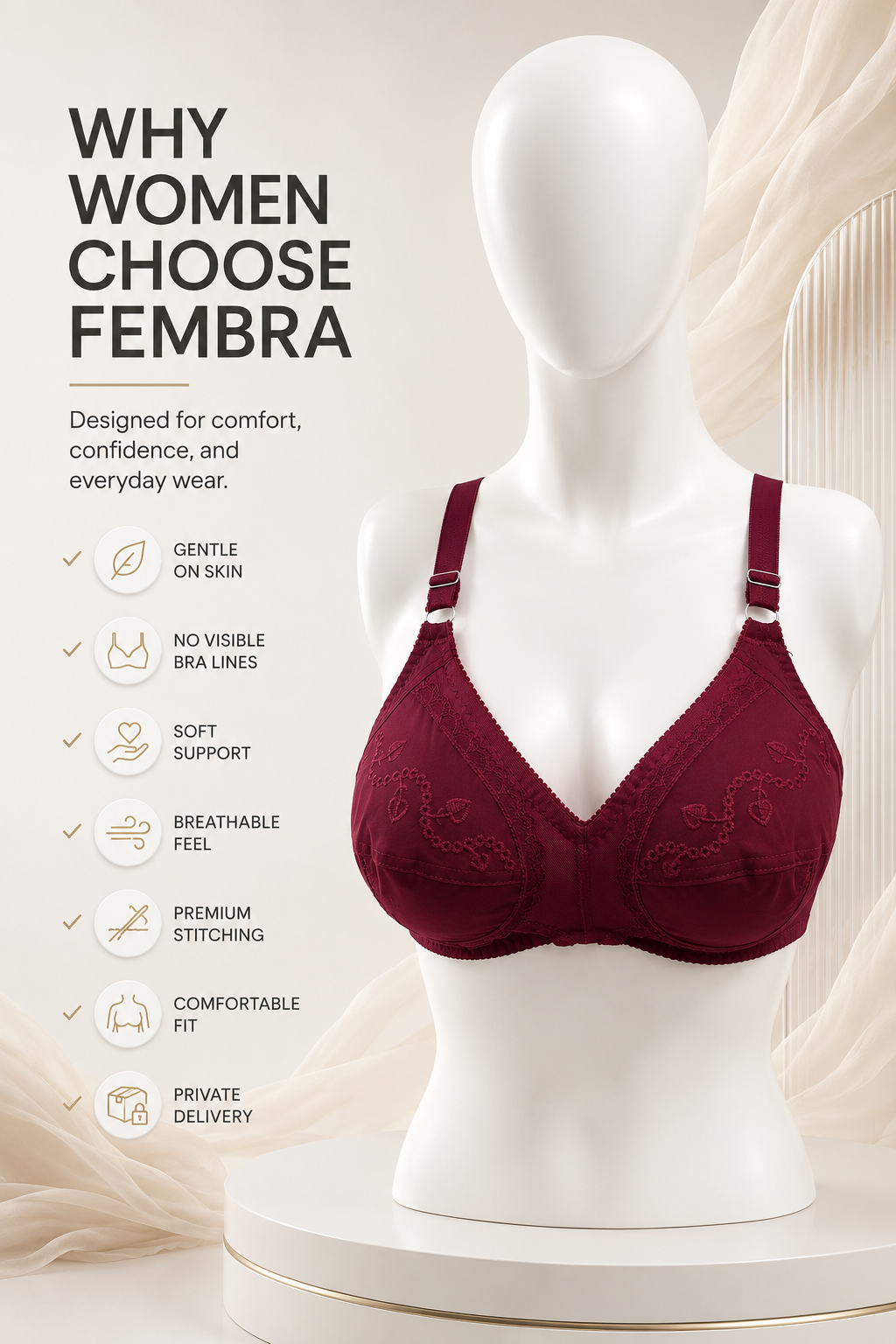 Pure Cotton Comfort Bra — Maroon | Non-Padded Wireless