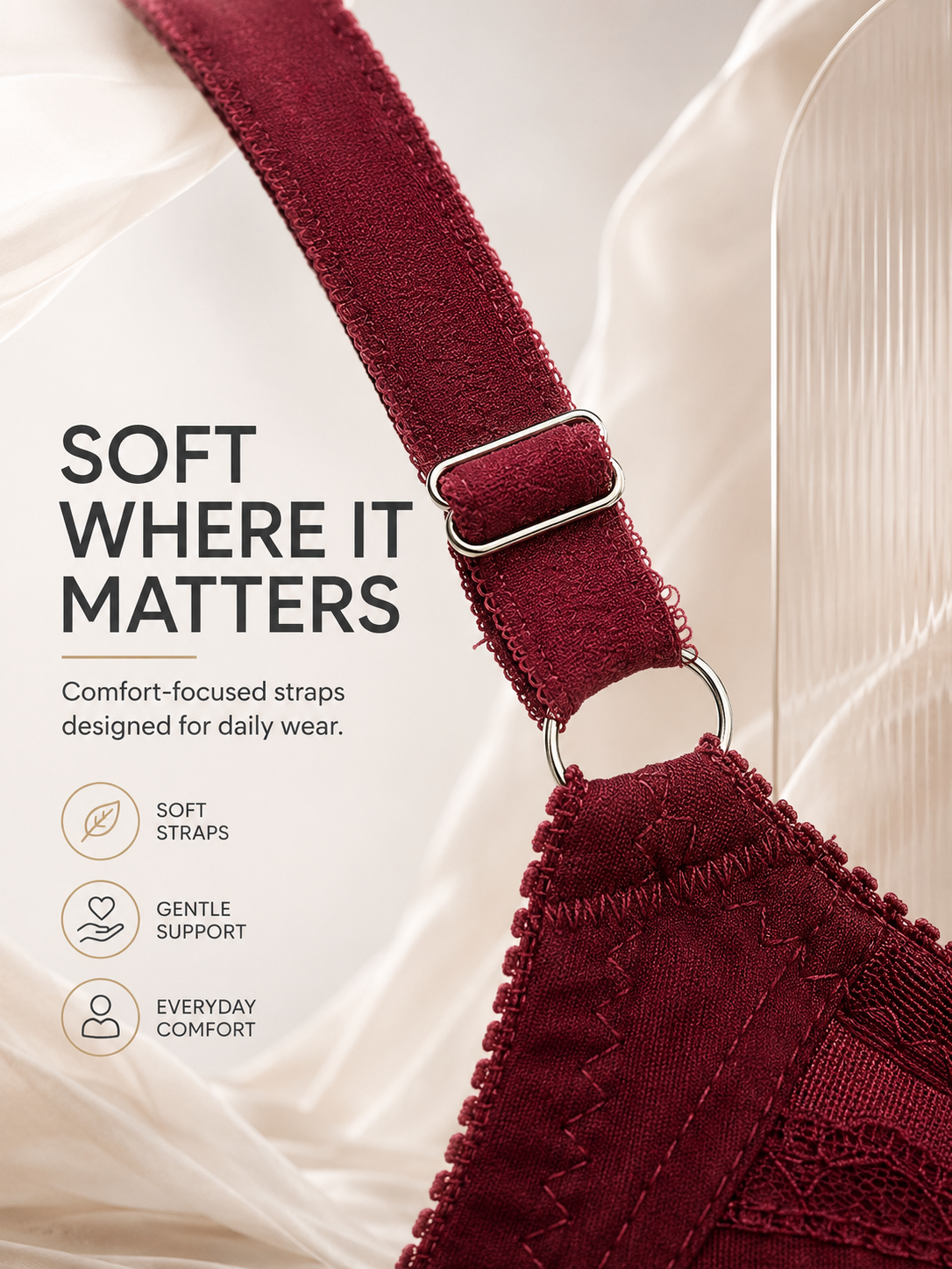 Pure Cotton Comfort Bra — Maroon | Non-Padded Wireless