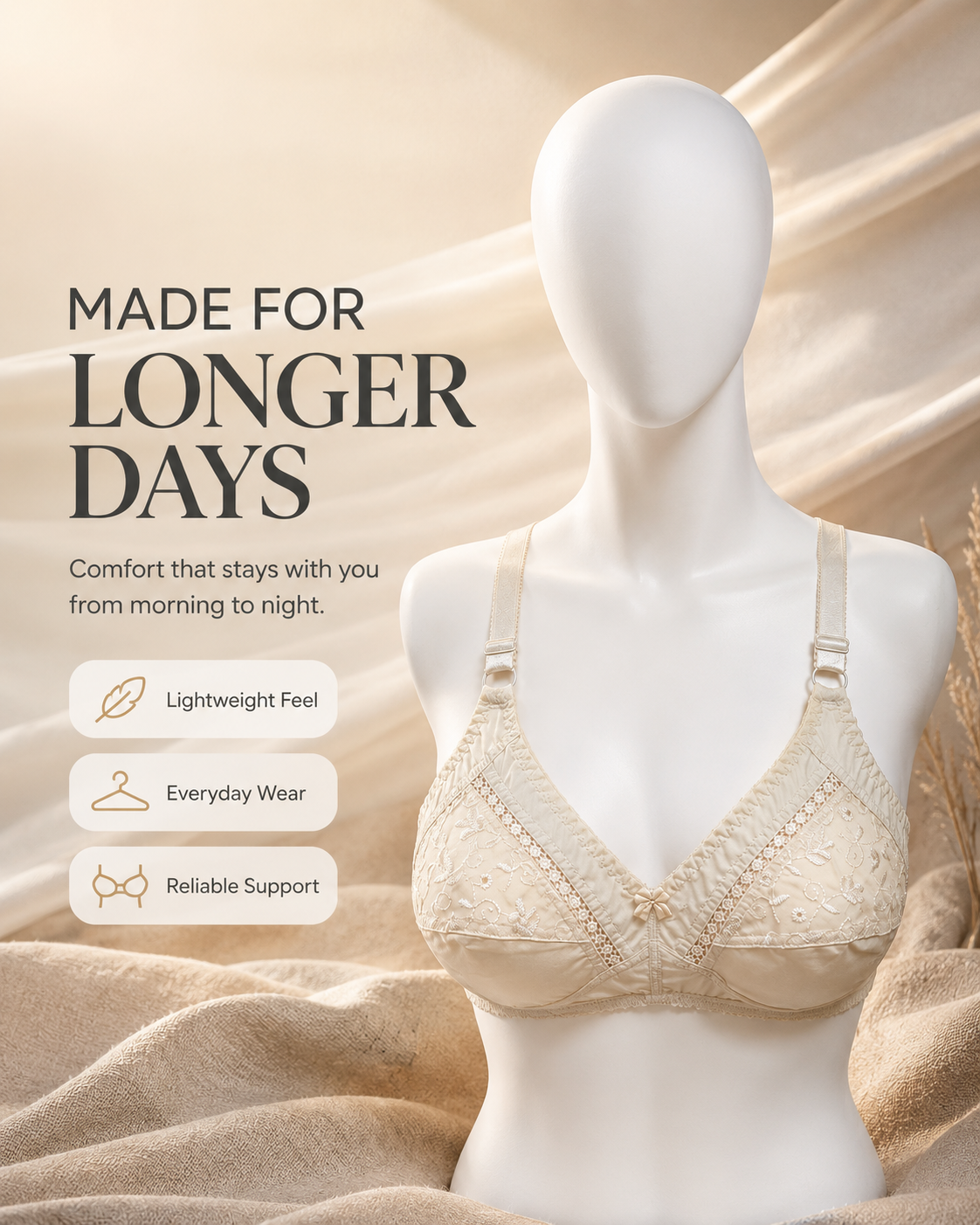 Half Chicken Embroidered Cotton Bra — Skin | Non-Padded Wireless