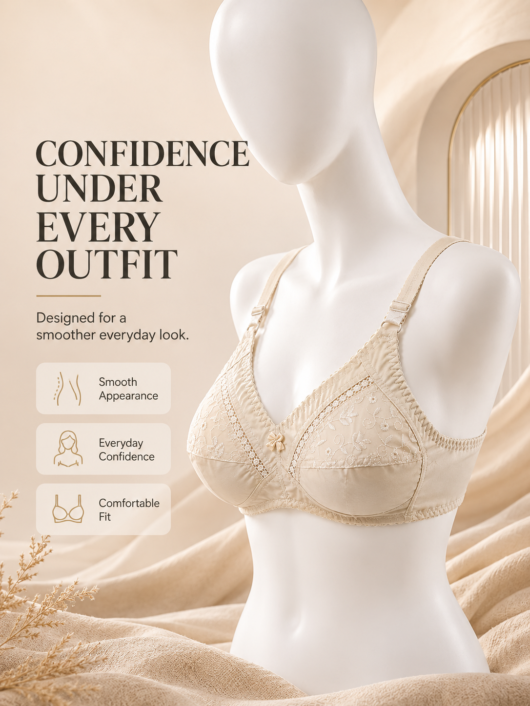 Half Chicken Embroidered Cotton Bra — Skin | Non-Padded Wireless