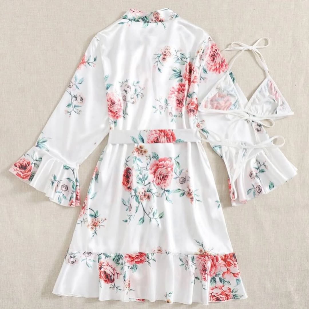 3 Piece Gorgeous Flower Printed Nighty(7011-057)