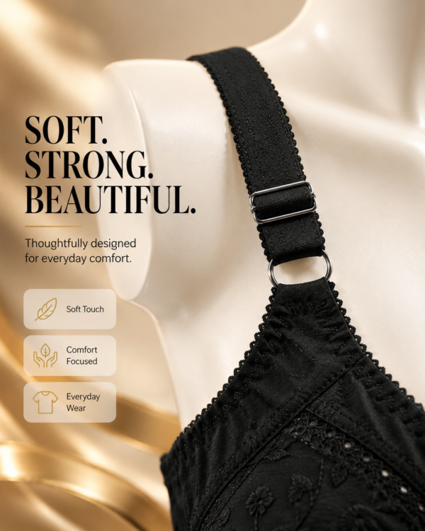 Doria Cotton Embroidered Bra Pakistan — Black | Non-Padded Wireless | FEMBRA Doria Cotton Embroidered Bra Pakistan — Black | Non-Padded Wireless | FEMBRA
