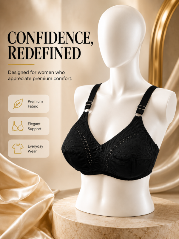 Doria Cotton Embroidered Bra Pakistan — Black | Non-Padded Wireless | FEMBRA Doria Cotton Embroidered Bra Pakistan — Black | Non-Padded Wireless | FEMBRA