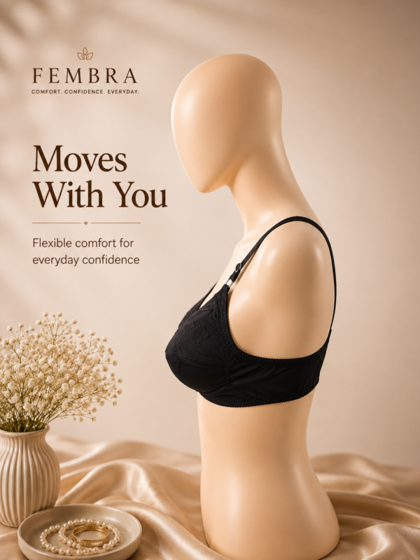Pure Cotton Comfort Bra Pakistan — Black | Non-Padded Wireless | FEMBRA Pure Cotton Comfort Bra Pakistan — Black | Non-Padded Wireless | FEMBRA