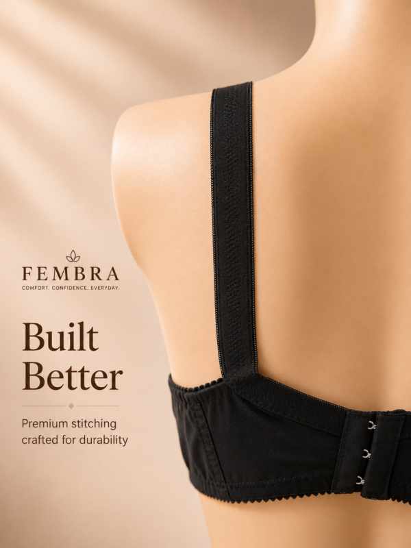 Pure Cotton Comfort Bra Pakistan — Black | Non-Padded Wireless | FEMBRA Pure Cotton Comfort Bra Pakistan — Black | Non-Padded Wireless | FEMBRA
