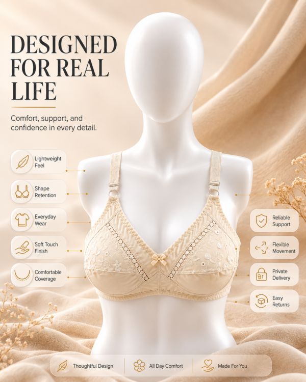 Half Chicken Embroidered Bra Pakistan — Skin | Non-Padded Wireless | FEMBRA Half Chicken Embroidered Bra Pakistan — Skin | Non-Padded Wireless | FEMBRA